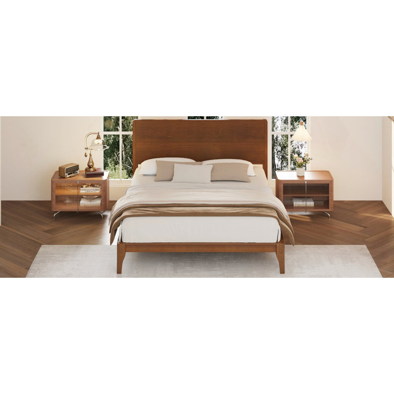 Lit plateforme Mid-Century, Complète, Marron