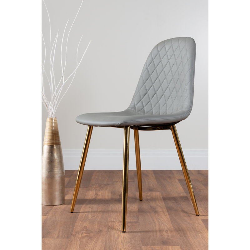 Eubanks High Gloss 6 Seat Rectangular Dining Table Set with Faux Leather Upholstered Dining Chairs, Elephant Gray