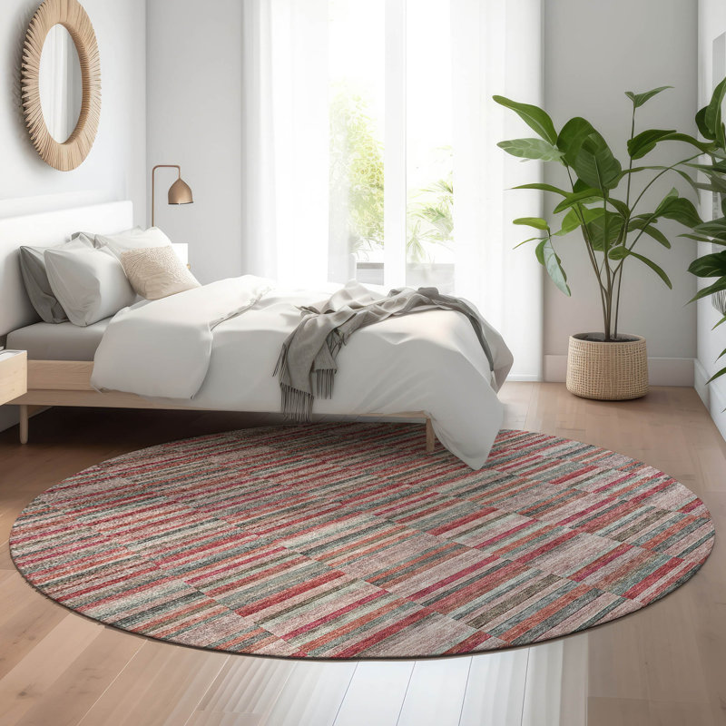Tapis rouge Prisco lavable à la machine de qualité supérieure, Rond 8 pi