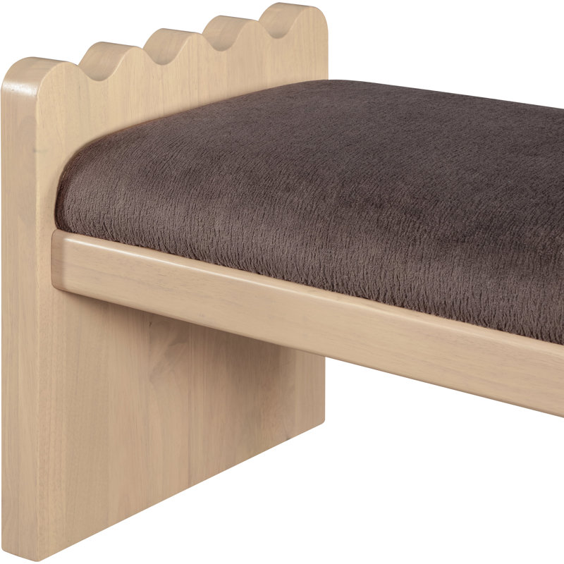 Daline Velour  Fabric Bench, Natural, Brown Velour Fur Fabric