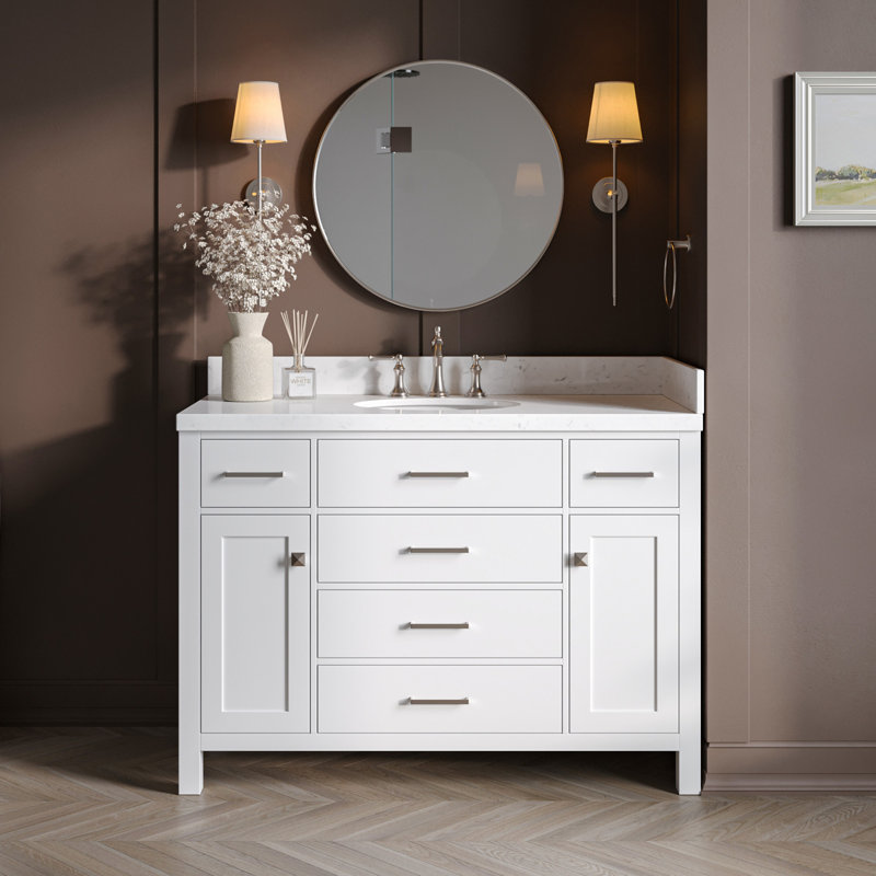 Macnair Single Bathroom Vanity with Quartz Top, White, 48"