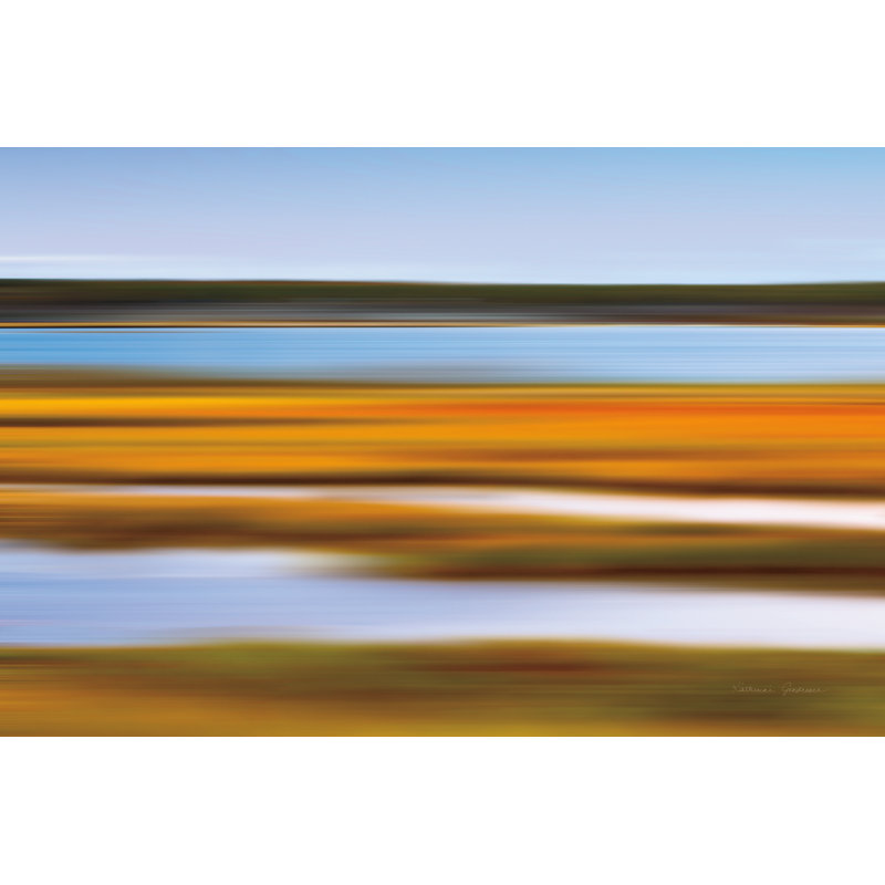 «Autumn Marsh» par Katherine Gendreau - peinture sur toile tendue, H 32 po x l 48 po, Non, Papier avec cadre noir