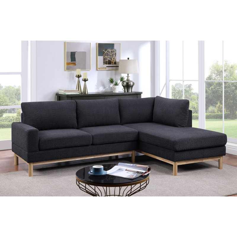 Nyos Sectional Sofa with Right-Facing Chaise, Black 100% Linen
