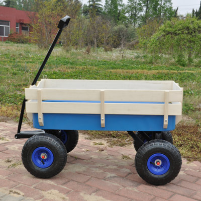 Outdoor Wagon All Terrain Pulling Wood Railing Air Tires Garden Cart -  Tech Cube, TCYX03662A