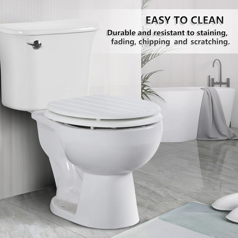 Wooden Toilet Seat, Antibacterial Adjustable Hinges, Fits Never Slips For Bathroom, Classic
