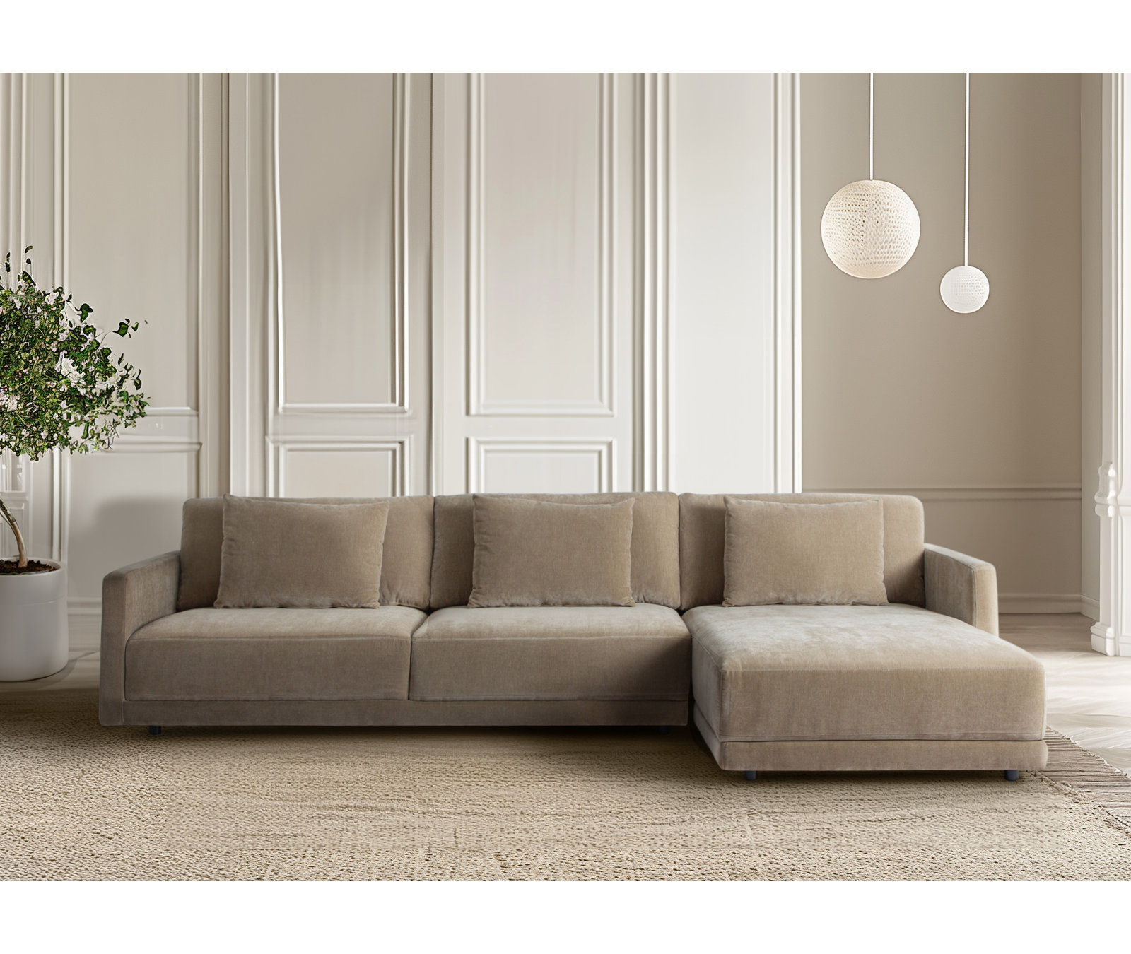 Kenji 2-Piece Upholstered Chaise Sectional, Right Hand Facing, Latte Brown Performance Chenille