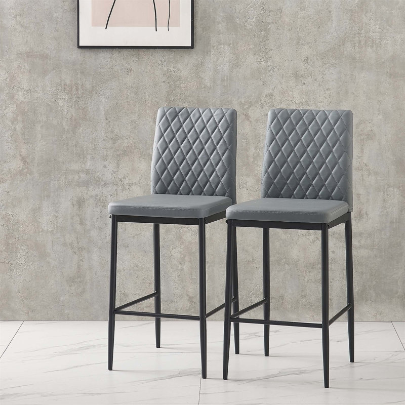 Tabourets de bar en métal à 4 pieds avec repose-pieds, Gris foncé