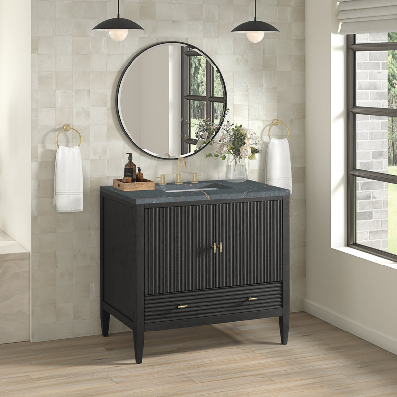 Myrrin 36'' W Single Vanity, Parisian Blue, Carbon Oak, 8" Widespread