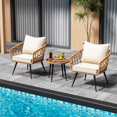 Lacari 2-Person Patio Rattan Wicker Table & Chairs Set