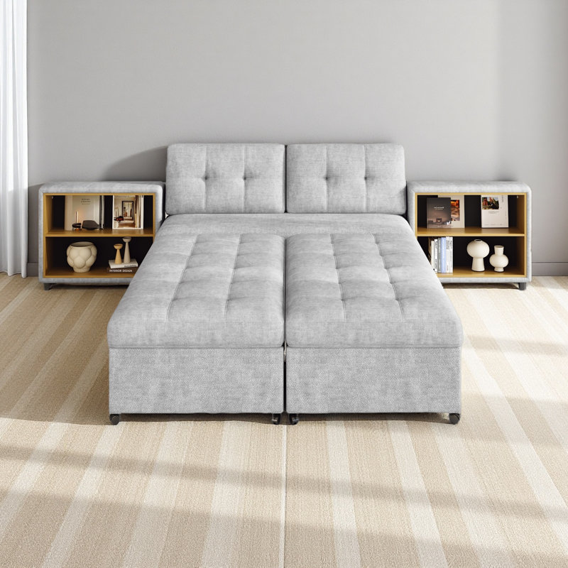Canapé-lit modulaire 121,2 po avec deux tablettes de rangement, Gris chenille