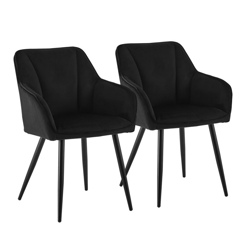 45.5cm H Velvet Upholstered Metal Armchair, Black