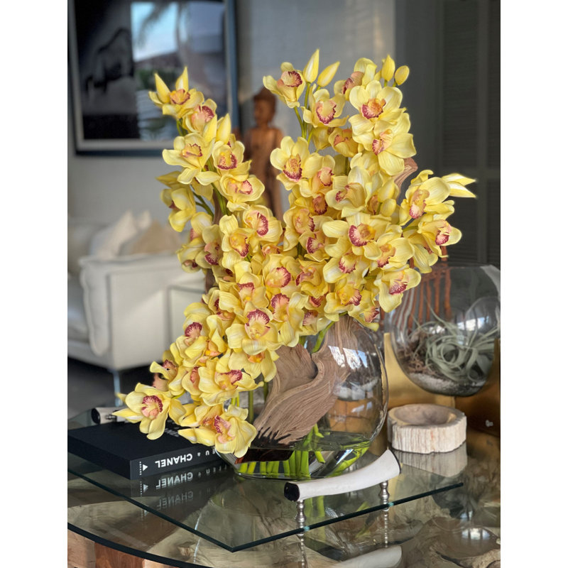 Cymbidiums In Moon Vase, Yellow
