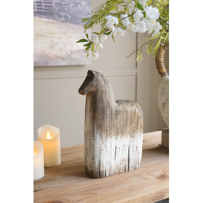 Figurine de cheval minimaliste en bois 8,5 x 3 x 12,5 po avec finition dégradée brune et blanche
