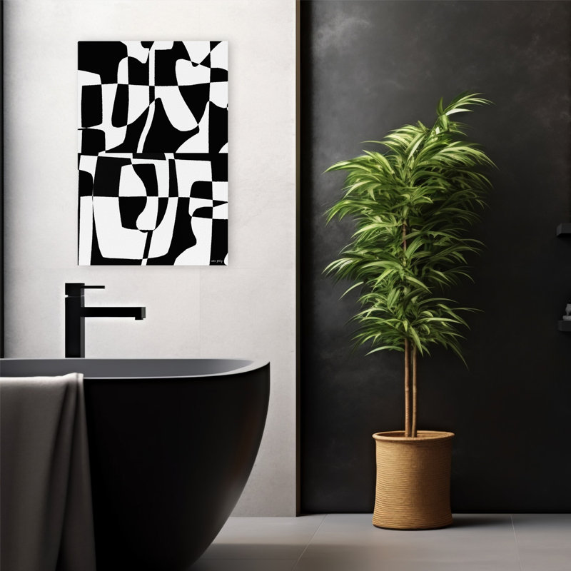 Art contemporain en noir et blanc abstrait, H 24 po x l 16 po