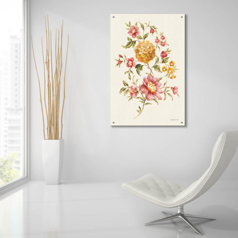 «Golden Flowers 1» par Danhui Nai, art mural en verre acrylique, H 36 po x l 24 po