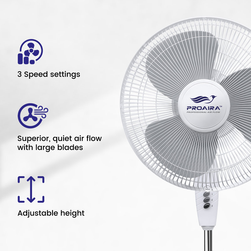 Proaira 18" Oscillating Pedestal Fan, White