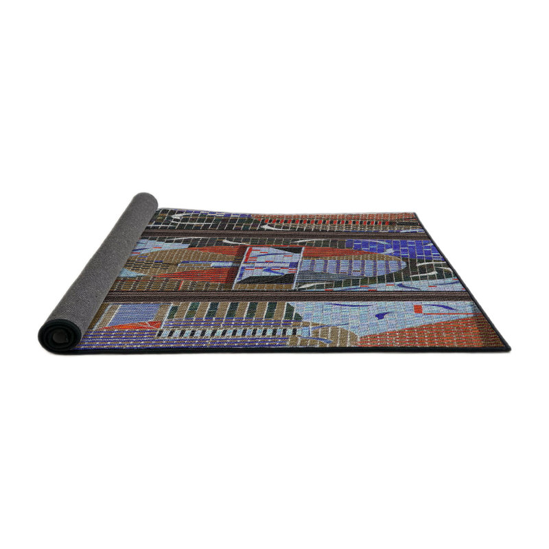 Tapis brun/vert/gris à tisser électrique, Rond 4 pi