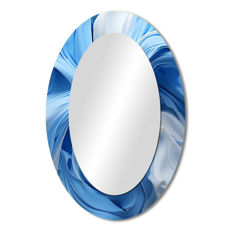 Blue And White Abstract Spiral Cyclone Tranquility - Modern Oval Wall Mirror, 36" x 24"