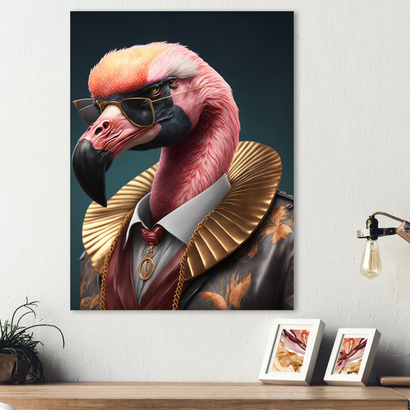 Décoration murale Ravidutt Flamingo Gangster In NYC I - Animaux, H 32 po x l 24 po x P 1 po