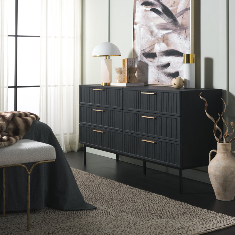 Starns 63.1'' W 6 - Drawer Dresser, Black/Gold