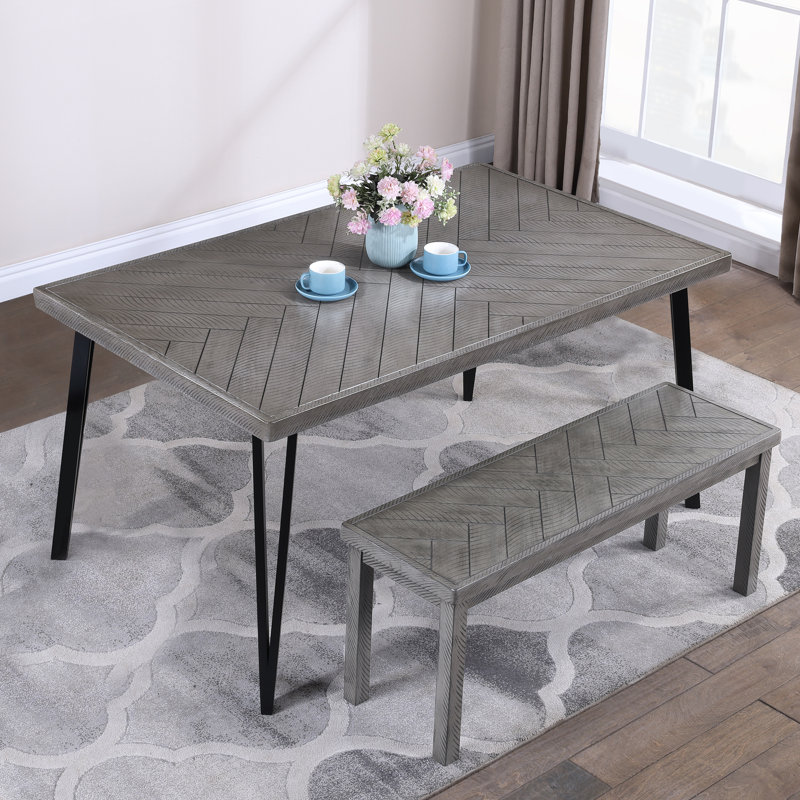 Modern Style Dining Table And Bench Set For Dining Room And Kitchen, Gray