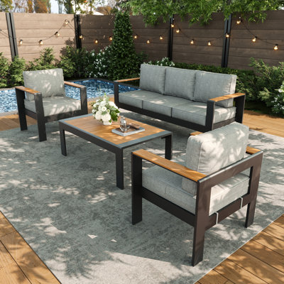 Outdoor Aluminum Furniture Set with Coffee Table, Modern Patio Conversation Sets for Porch, Backyard