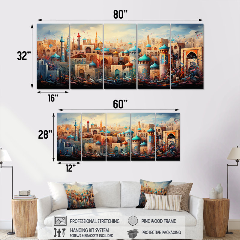 5 pièces d'art mural, H 32 po x l 80 po