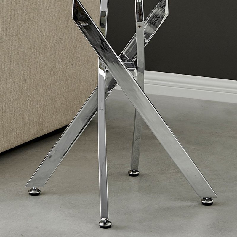 Cesarino Marble Effect Round Sofa Side Table - Glass Topped Metal Leg Small Table, Grey, Silver