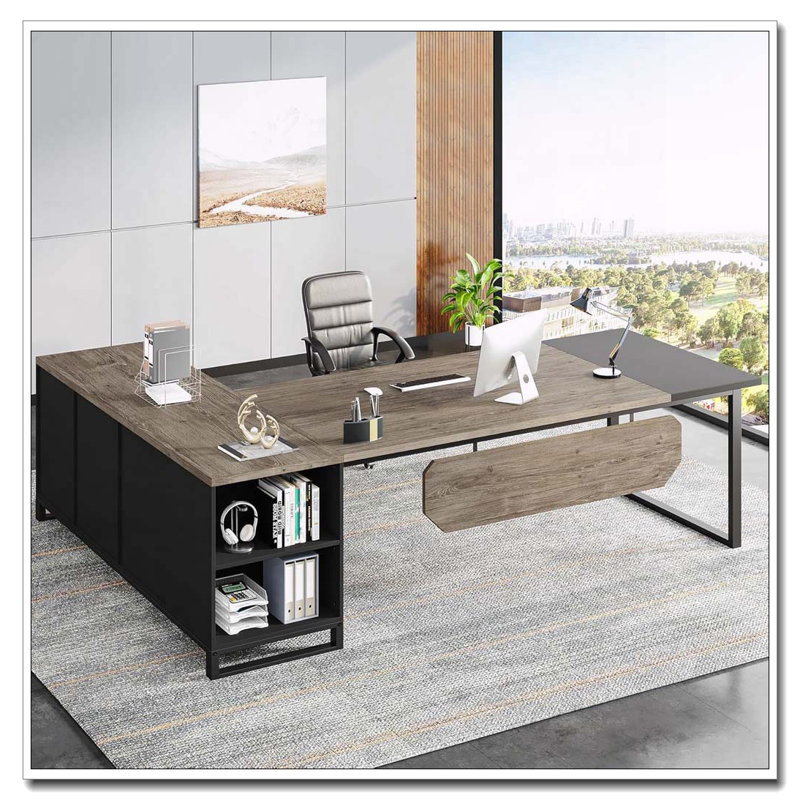 Bureau de direction en L avec rangement pour classeur