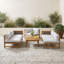 Méridiennes de patio en bois avec chaise d'angle, table et coussins-133244491