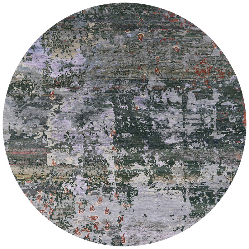 Tapis abstrait vert / gris, Rond 3 pi