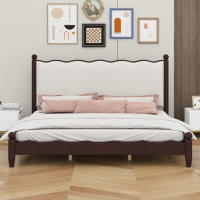 Simple & Modern Wood Platform Bed with Upholstered Headboard