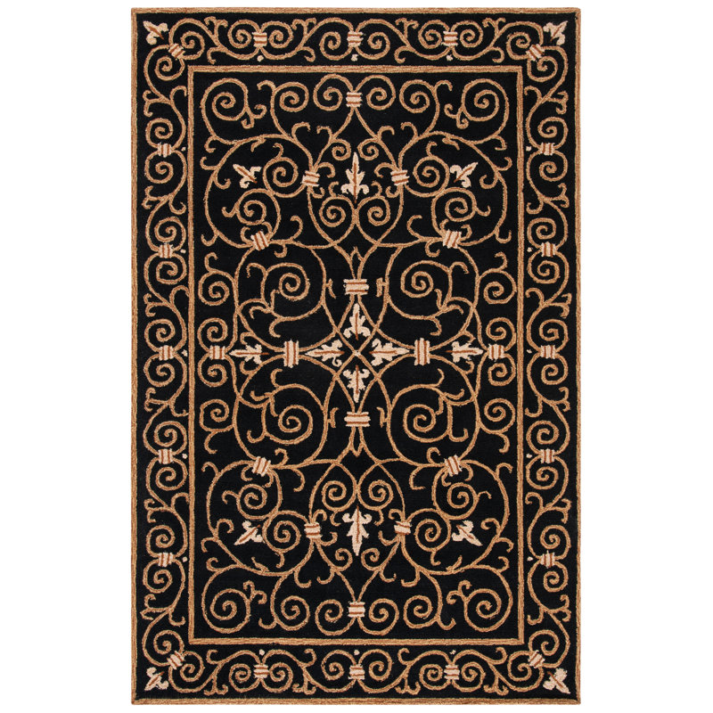 Brayton Oriental Handmade Wool Black Area Rug, Rectangle 5'3" x 8'3"