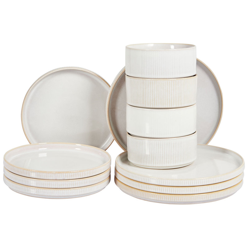 SPIKENARD 12 Piece Handmade Stoneware Dinnerware Set - Service for 4