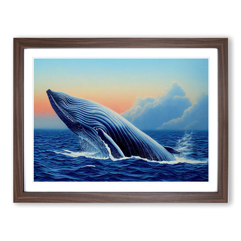 Whale Art Painting - Framed Print, 25cm H x 34cm W x 2cm D, Walnut Framed
