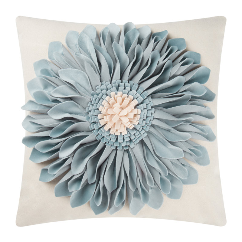  Housse de coussin décoratif à motif floral Appliqued, Bleu poudreux / blanc