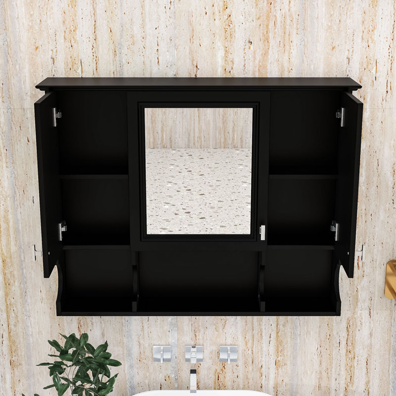 Armoire de salle de bain murale avec tablettes réglables, Noir