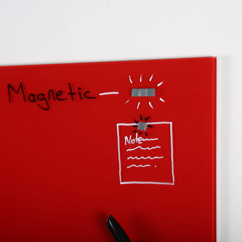 Tableau magnétique effaçable à sec sans cadre avec support en métal, support mural + marqueur et 4 broches magnétiques - maison, bureau, enfants, école (rouge)