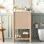 Meuble-lavabo de 20 pouces de style français, autoportant avec lavabo en céramique, porte à fermeture douce, compact pour les petits espaces, poignées rétro, sculptures à rayures délicates, lavabo lisse, robinet de 1,37 po