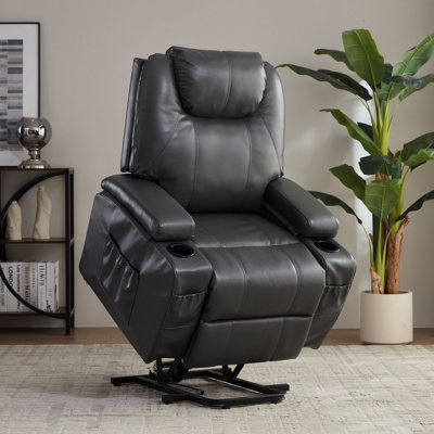 Power Lift Chair with Massage & Heat,PU Leather Recliner Chair Sofa with 2 Cup Holders,Side Pockets