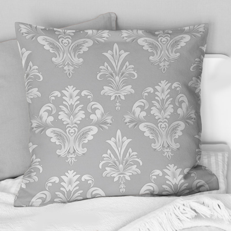 Motif damassé moderne gris et blanc - Coussin décoratif moderne, H 18 po x l 18 po