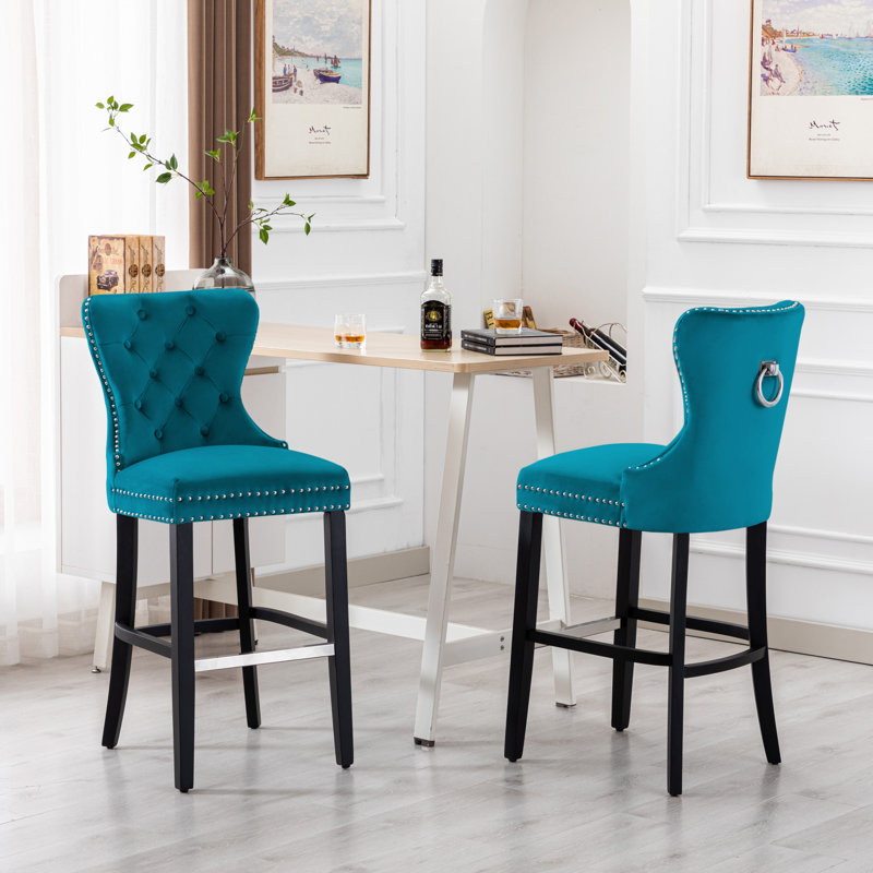 Tabouret de bar et de comptoir Kirsten, Tabouret de comptoir (siège d’une hauteur de 24, Noir, Bleu sarcelle