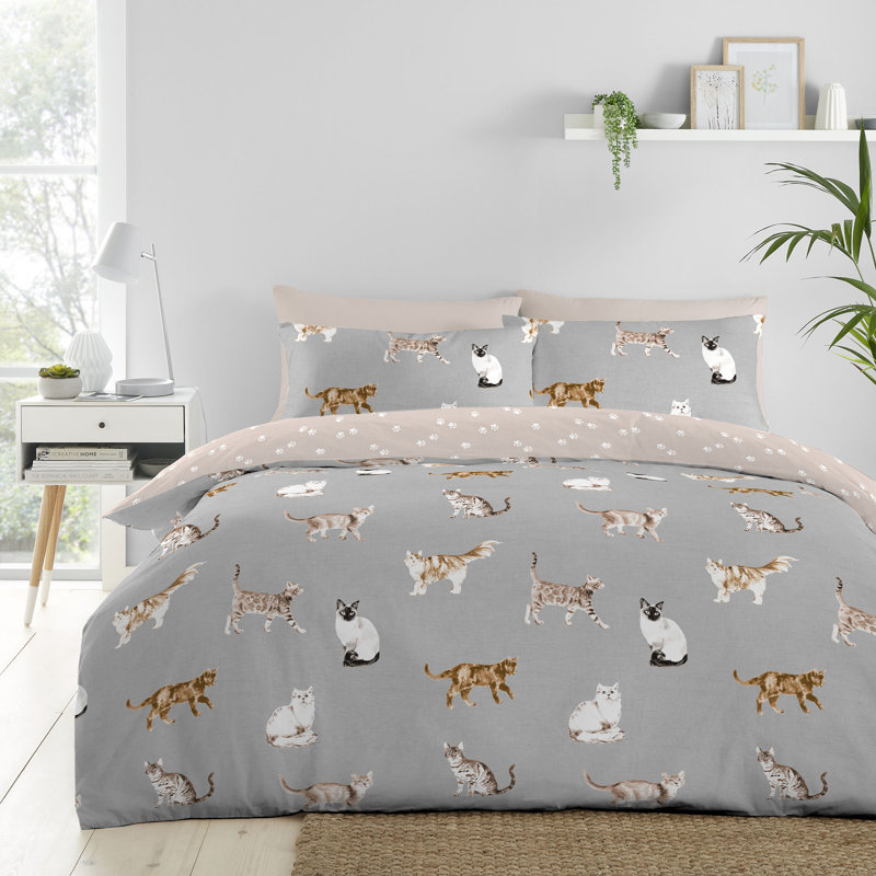 Cats Cotton Blend Animal Print Duvet Cover Set with Pillowcases Included, Double Duvet Cover + 2 Standard Pillowcases