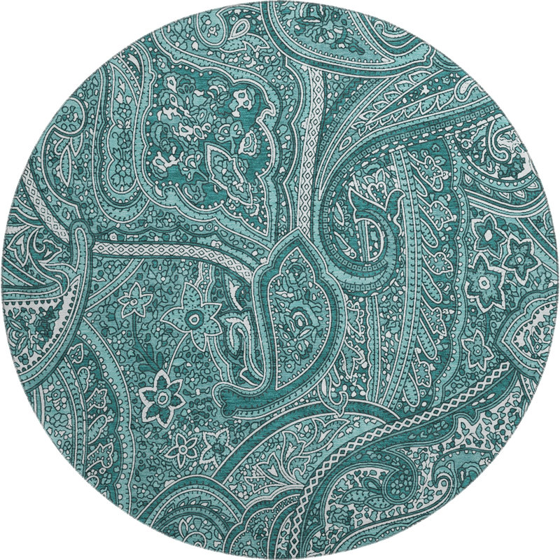 Premium Machine Washable Cerrito Teal Rug, Round 8'