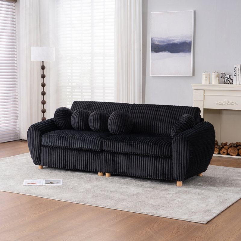 Myroslava Corduroy Upholstered Loveseat Sofa with Pillows, Black Corduroy