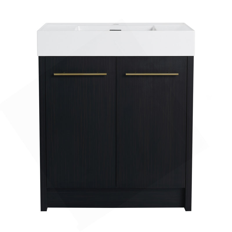 Meuble-lavabo autoportant de 30 pouces avec lavabo en résine, avec porte à fermeture douce, ensemble KD, 30"