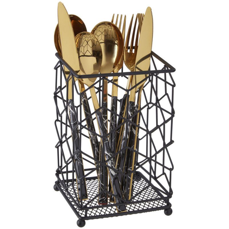 Metal Square Utensil Crock, Black