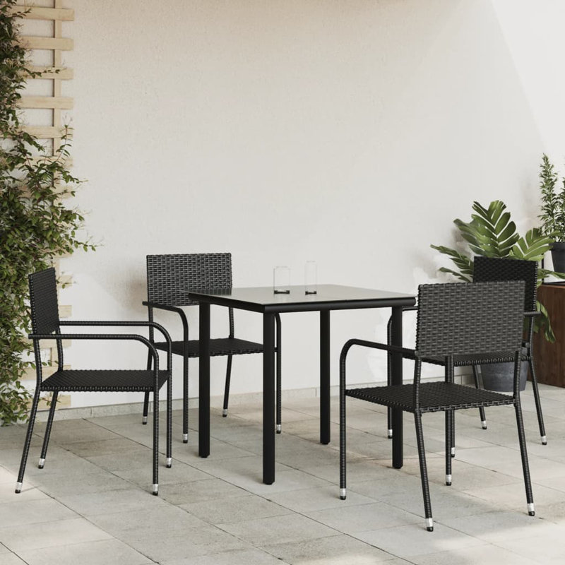 Xayla Patio Dining Set with Rectangular Table, Black, 31.5" x 31.5" x 29.1", 4
