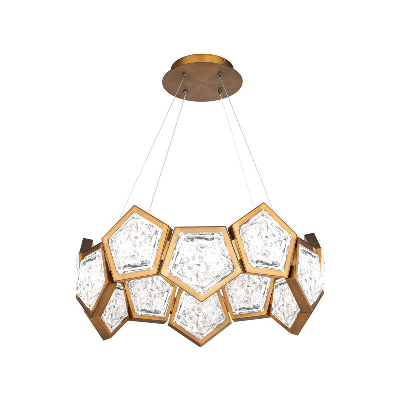 Lustre géométrique unique à 1 lumière DEL, Laiton vieilli
