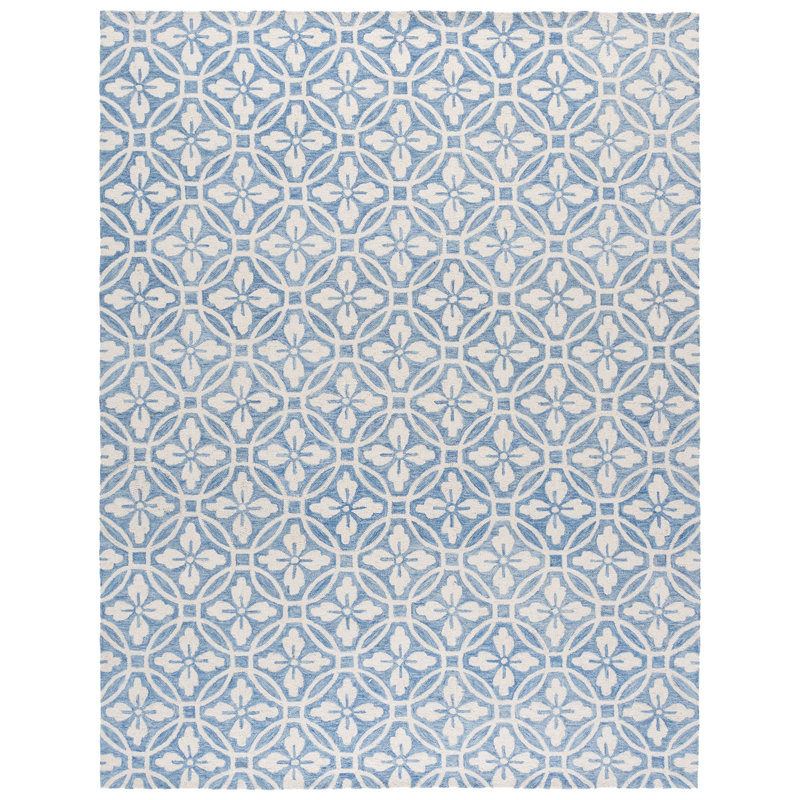 Metro 388 Hand Tufted Wool/Cotton Damask Rug in Ivory/Blue, Runner 2'3" x 8'